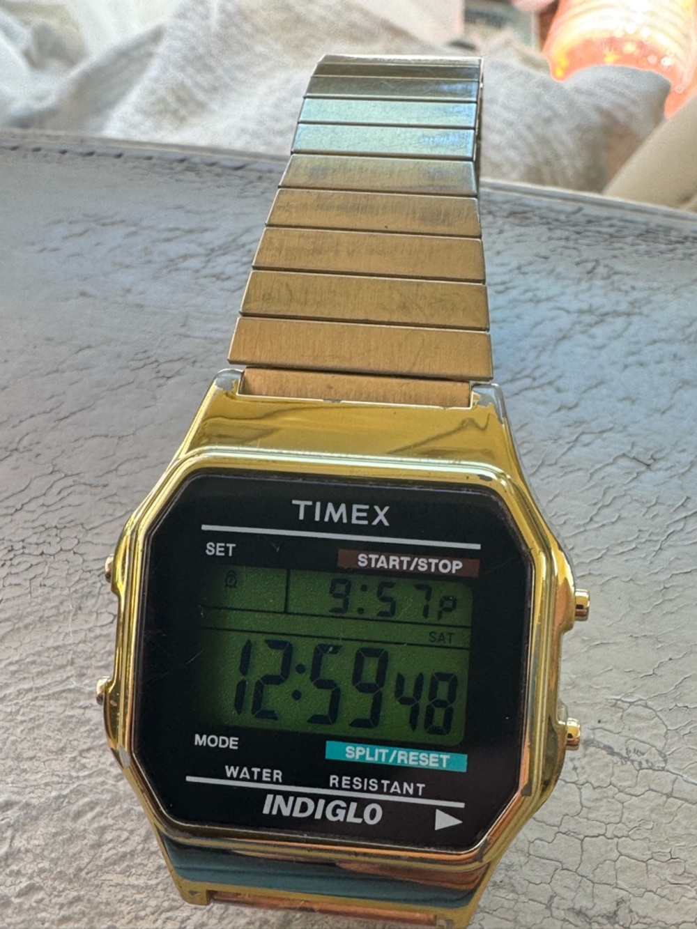 Timex Gold-Tone Digital Indiglo Watch with Black Dial